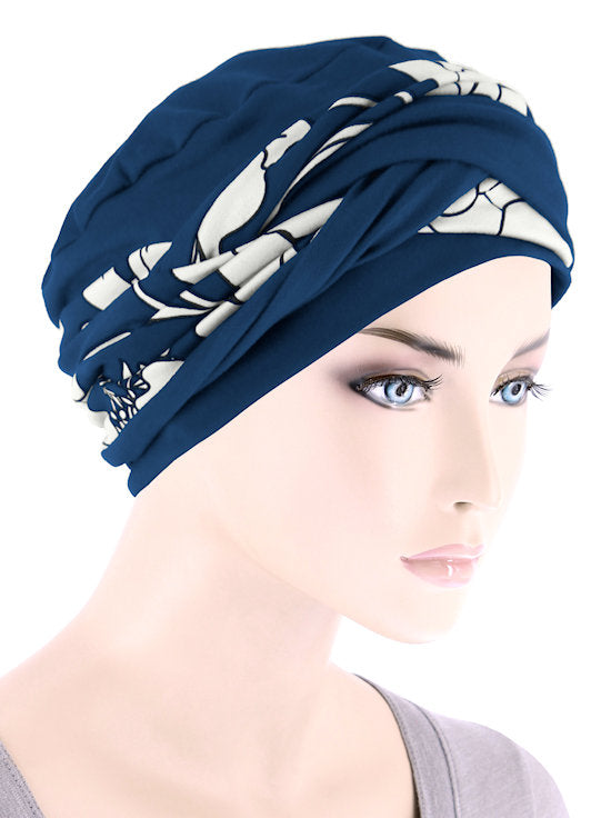 Twisty Turban Buttery Soft Navy Cream Floral Print