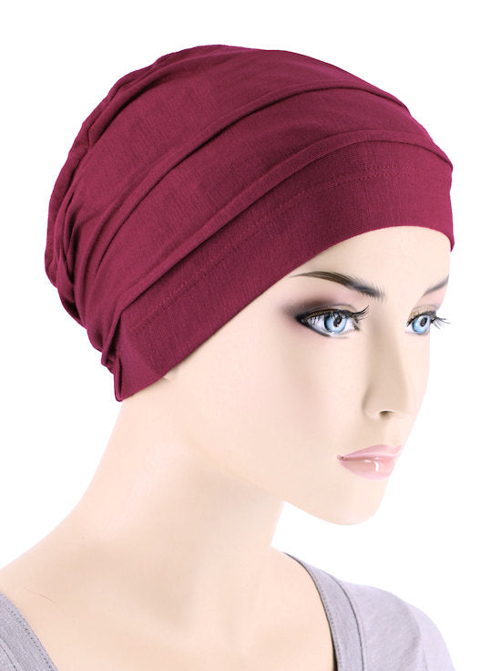 Bamboo Pleated Cap Burgundy Red