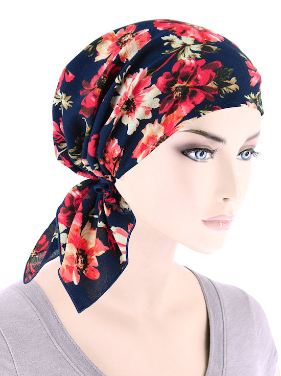 Shorty Scarf Navy Red Floral
