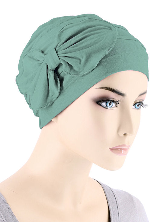 Bamboo Pleated Bow Cap Sage Green