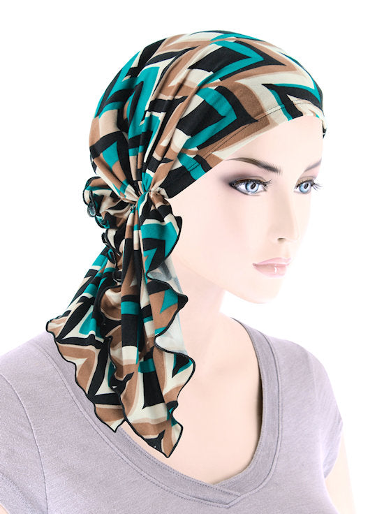 Bella Scarf Turquoise Brown Zigzag