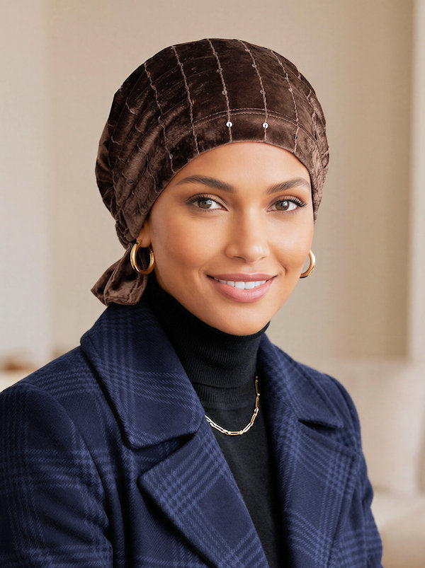 Abbey Cap Cozy Plush Sequin Dark Brown