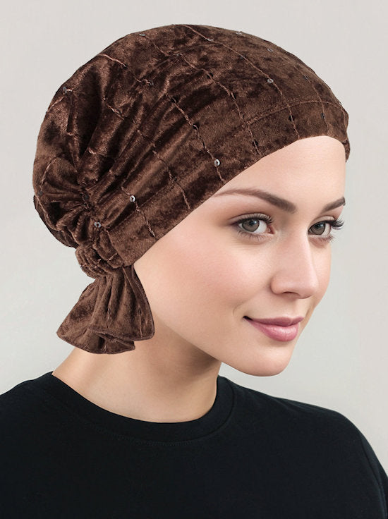 Abbey Cap Cozy Plush Sequin Dark Brown
