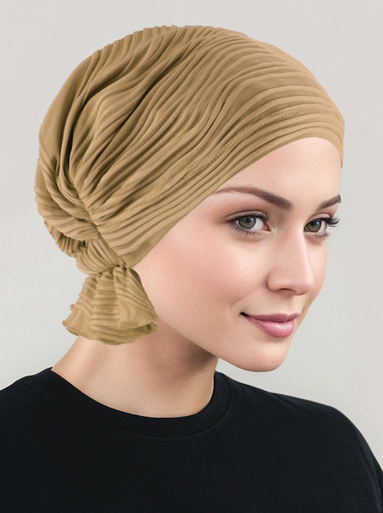 Abbey Cap Beige Wave Micro Ruffle