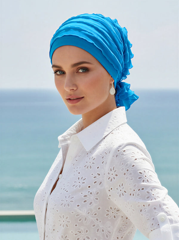 Abbey Cap Ruffle Turquoise Blue