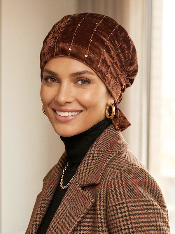 Abbey Cap Cozy Plush Sequin Cinnamon Spice