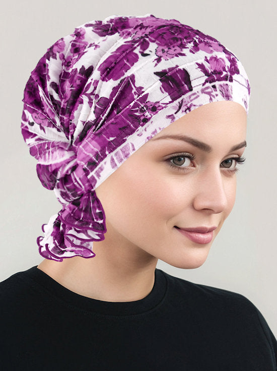 Abbey Cap Ruffle Purple Floral