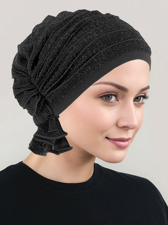 Abbey Cap Ruffle Black w/Silver Shimmer