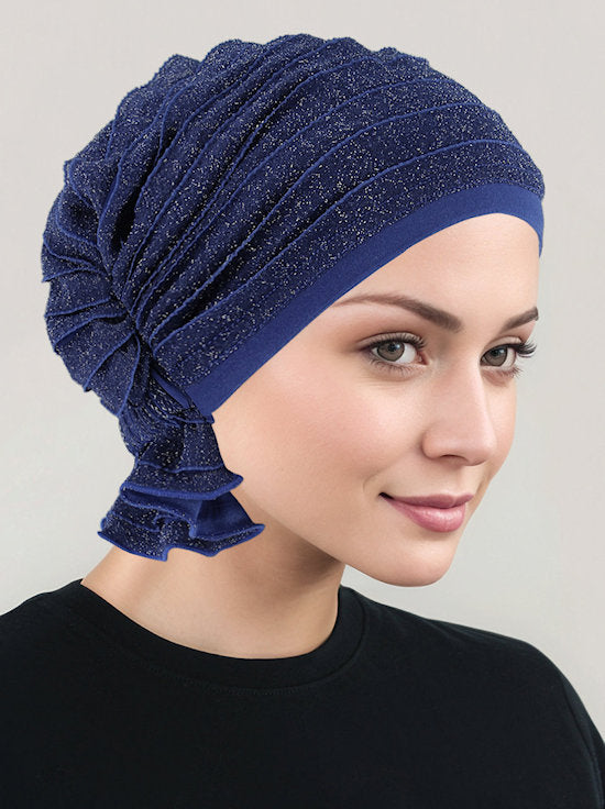 Abbey Cap Ruffle Blue w/Silver Shimmer