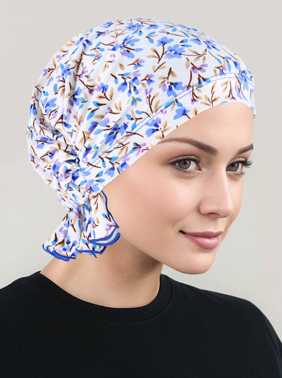 Abbey Cap Ivory Periwinkle Blue Floral