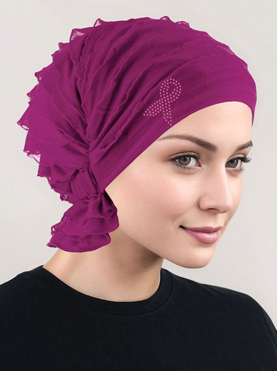 Abbey Cap Ruffle Magenta Pink Ribbon