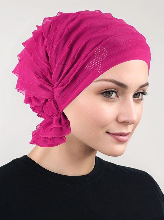 Abbey Cap Ruffle Hot Pink Pink Ribbon
