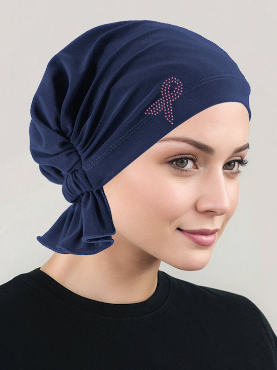 Abbey Cap Buttery Soft Navy Blue Pink Ribbon