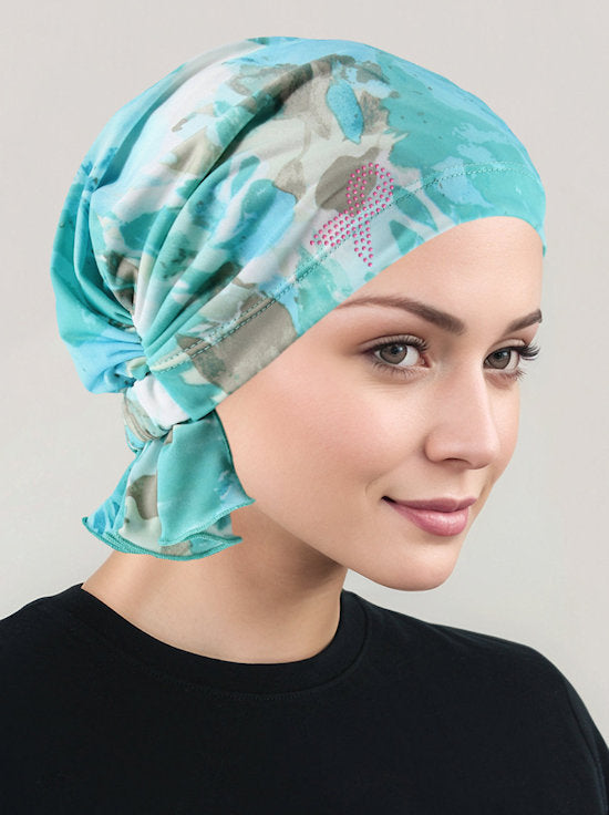 Abbey Cap Green Water Floral Pink Ribbon