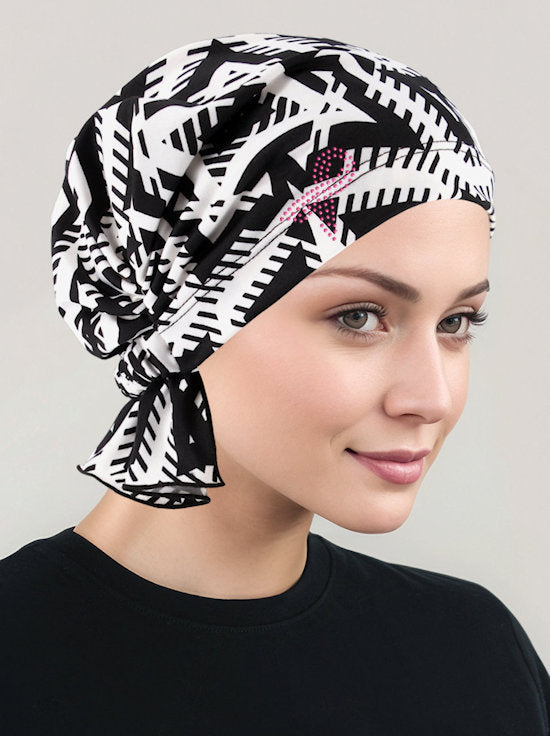 Abbey Cap Geometric Black and White Pink Ribbon