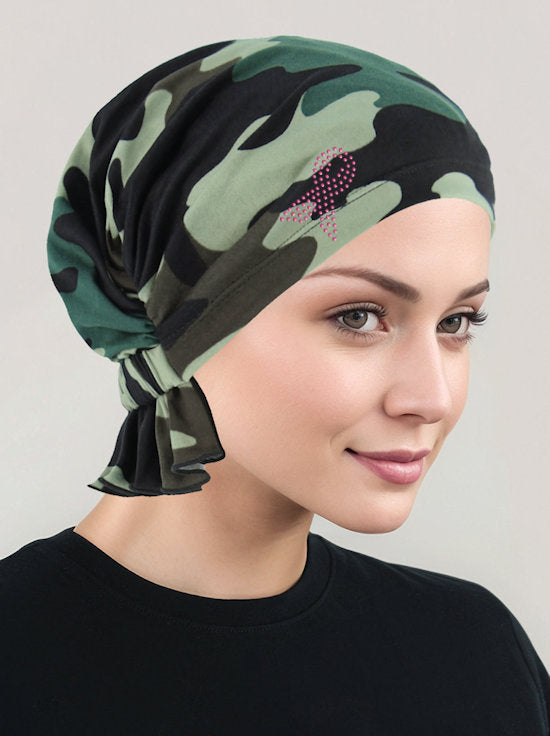 Abbey Cap Green Army Pink Ribbon