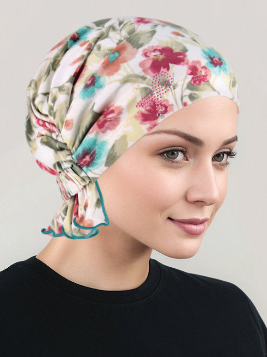 Abbey Cap Dainty Spring Floral Pink Ribbon