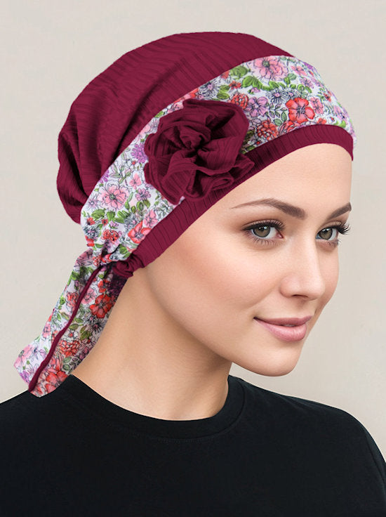 Josie Turban Rosette Sash Burgundy