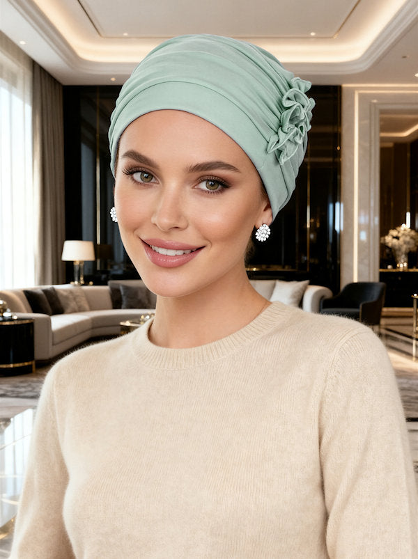 Bamboo Fringe Cap Sage Green (lined)