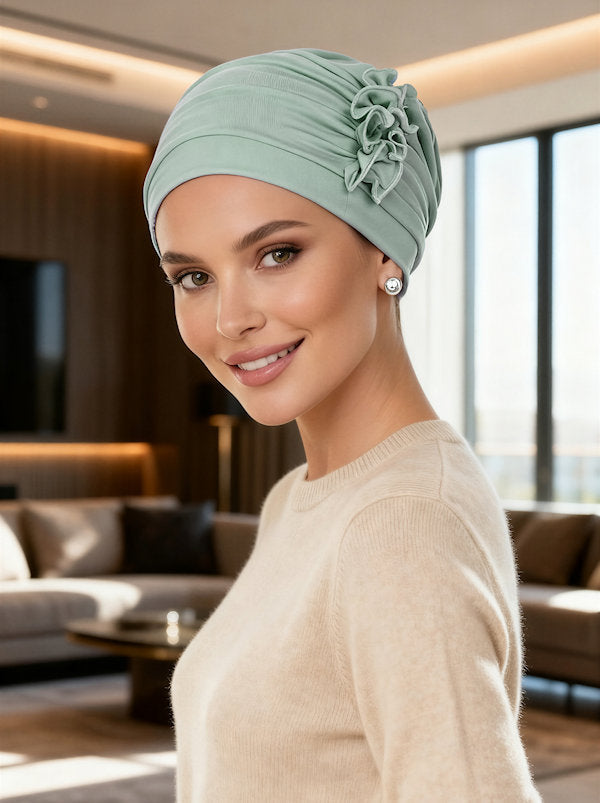 Bamboo Fringe Cap Sage Green (lined)