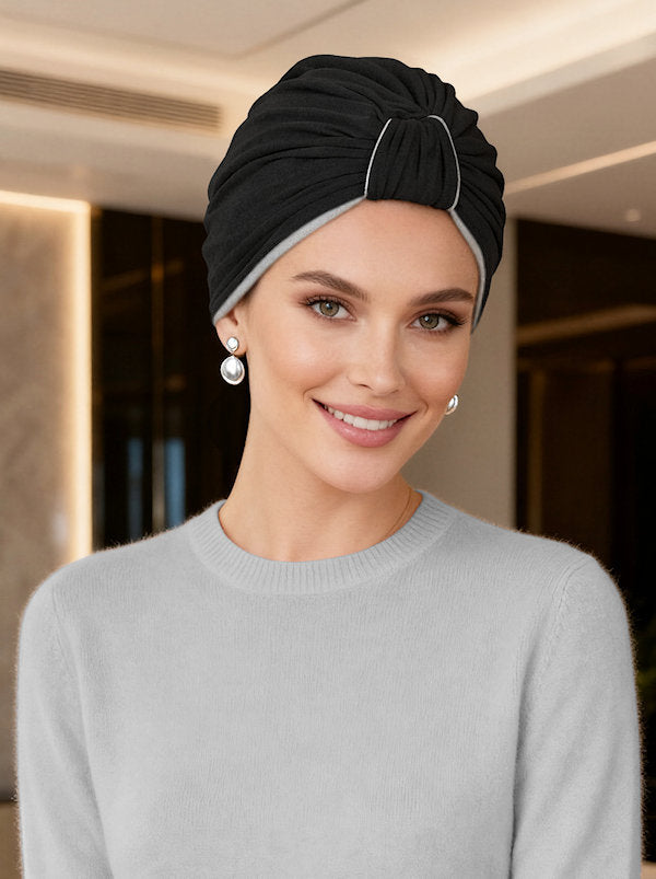 Classic Bamboo Turban Reversible Black/Heather Gray