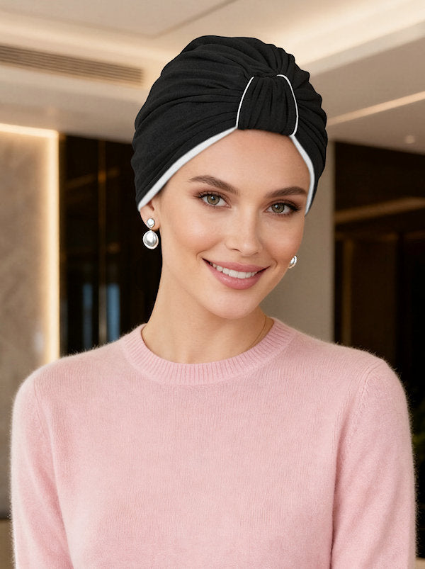 Classic Bamboo Turban Reversible Black/White
