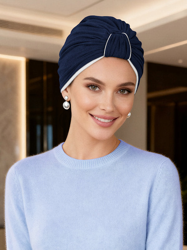 Classic Bamboo Turban Reversible Navy/White
