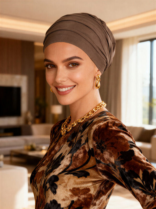 Bamboo Pleated Cap Cedar Brown