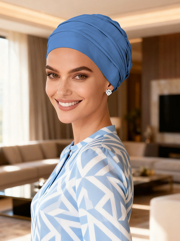 Bamboo Pleated Cap Periwinkle Blue