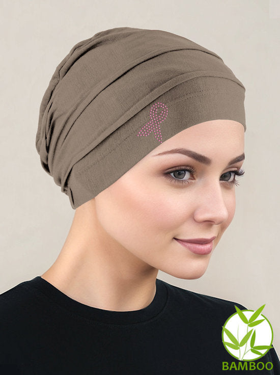 Bamboo Pleated Cap Coco Brown Pink Ribbon