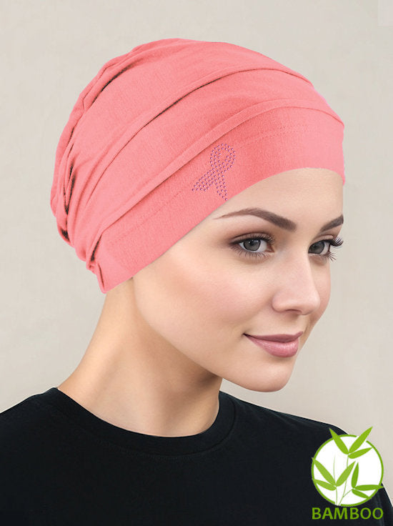 Bamboo Pleated Cap Coral Pink Pink Ribbon