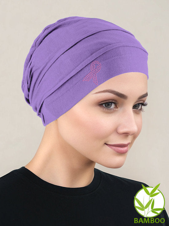 Bamboo Pleated Cap Lilac Pink Ribbon