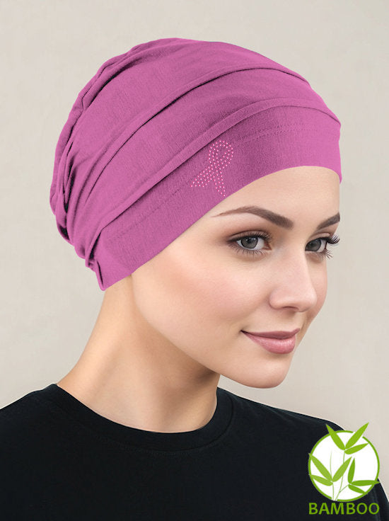 Bamboo Pleated Cap Rose Pink Pink Ribbon