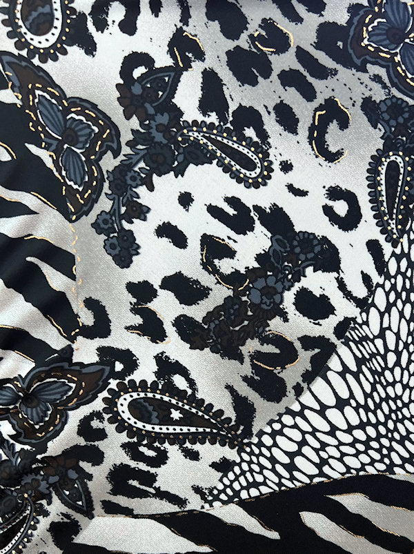 Bella Scarf Gray Gold Animal Floral Sequin