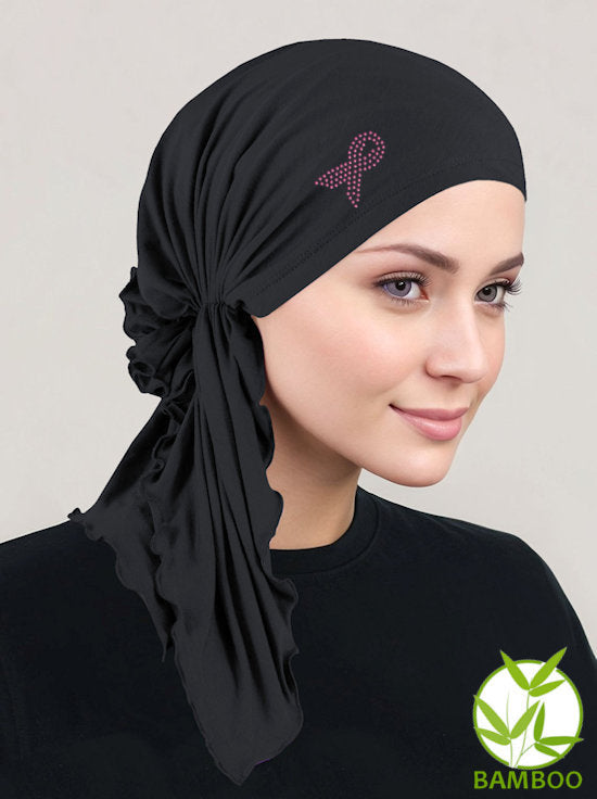 Bella Scarf Bamboo Onyx Black Pink Ribbon