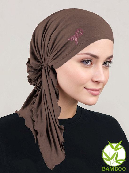 Bella Scarf Bamboo Cedar Brown Pink Ribbon