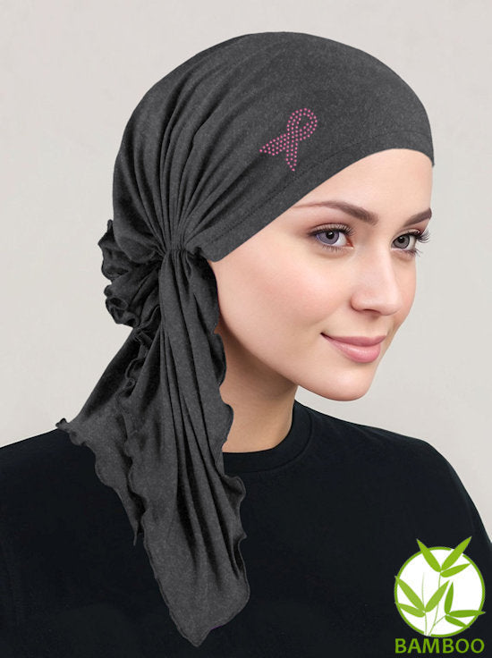 Bella Scarf Bamboo Charcoal Gray Pink Ribbon