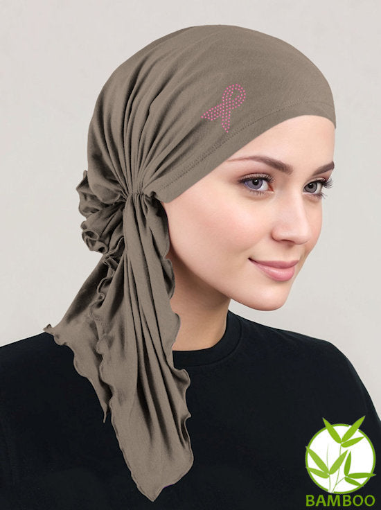 Bella Scarf Bamboo Coco Brown Pink Ribbon