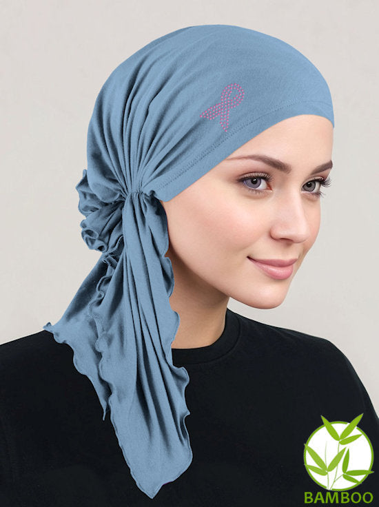 Bella Scarf Bamboo Dusty Blue Pink Ribbon