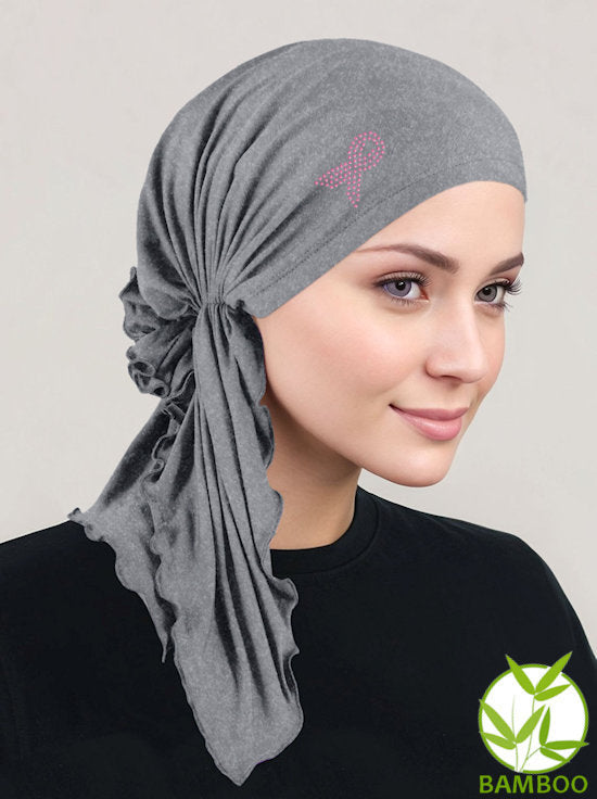 Bella Scarf Bamboo Heather Gray Pink Ribbon