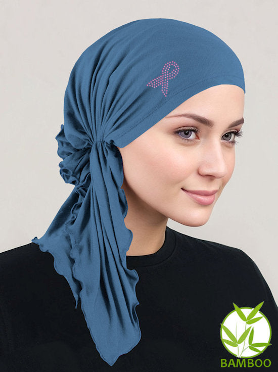 Bella Scarf Bamboo Indigo Blue Pink Ribbon