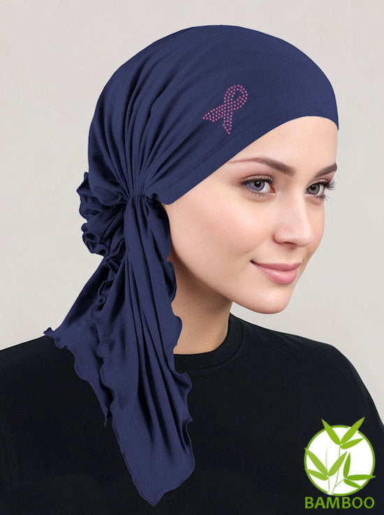 Bella Scarf Bamboo Navy Blue Pink Ribbon