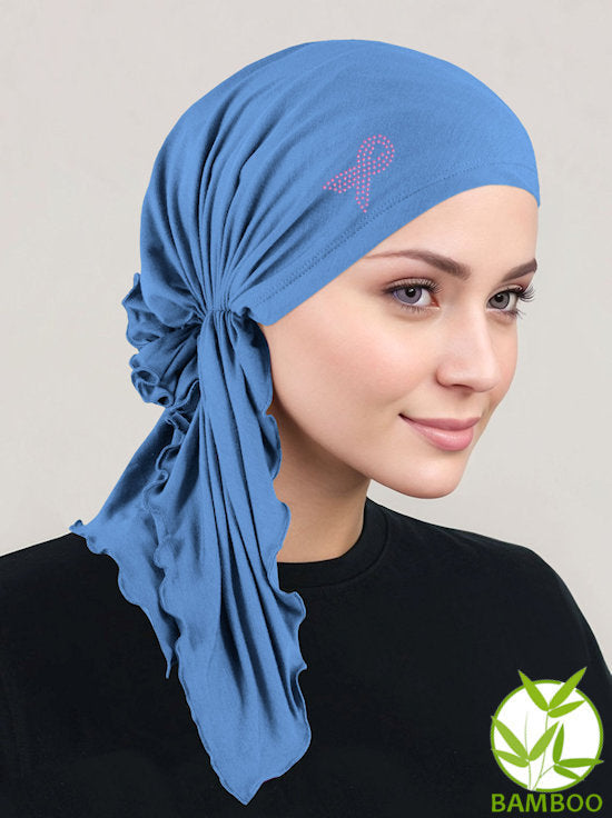 Bella Scarf Bamboo Periwinkle Blue Pink Ribbon