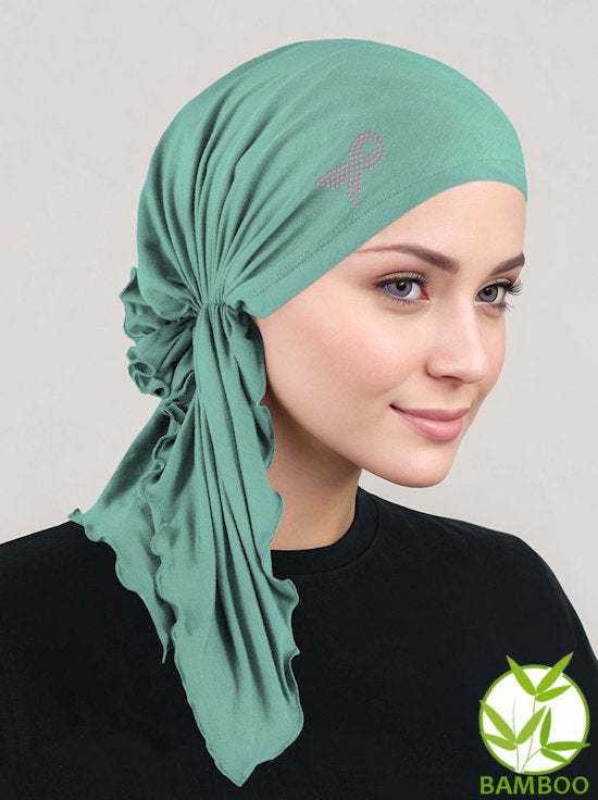 Bella Scarf Bamboo Sage Green Pink Ribbon