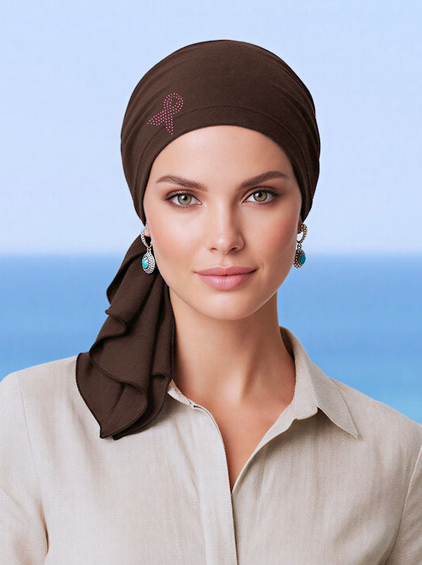 Bella Scarf Chocolate Brown Pink Ribbon