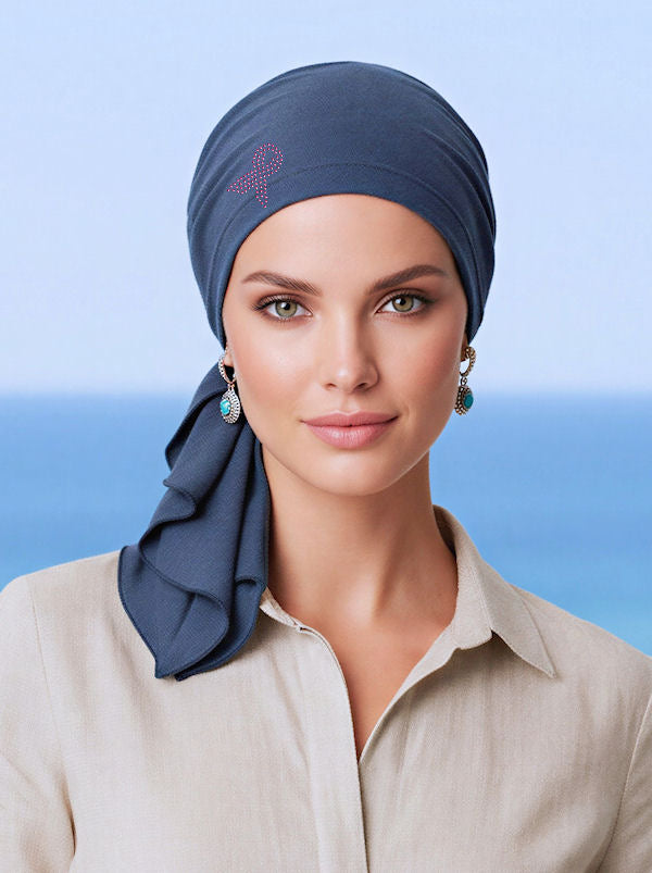 Bella Scarf Dark Denim Pink Ribbon