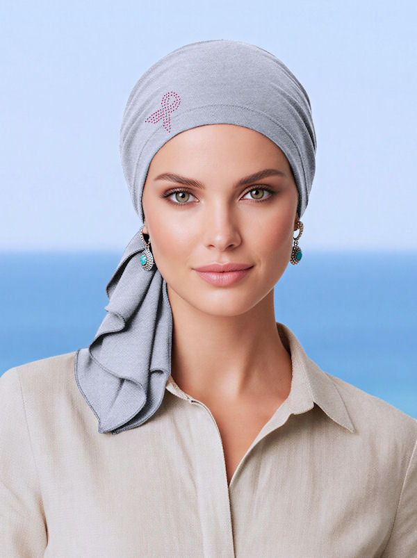 Bella Scarf Heather Gray Pink Ribbon