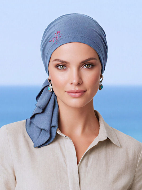 Bella Scarf Light Denim Pink Ribbon