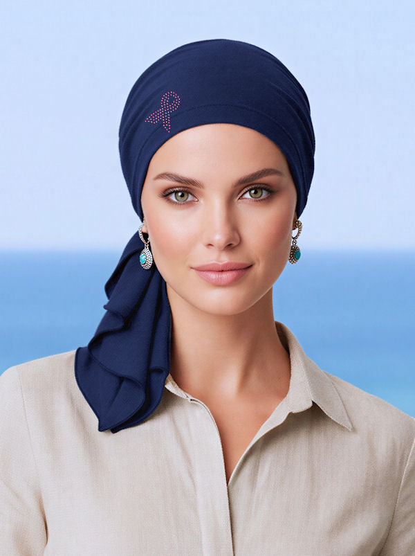 Bella Scarf Navy Blue Pink Ribbon