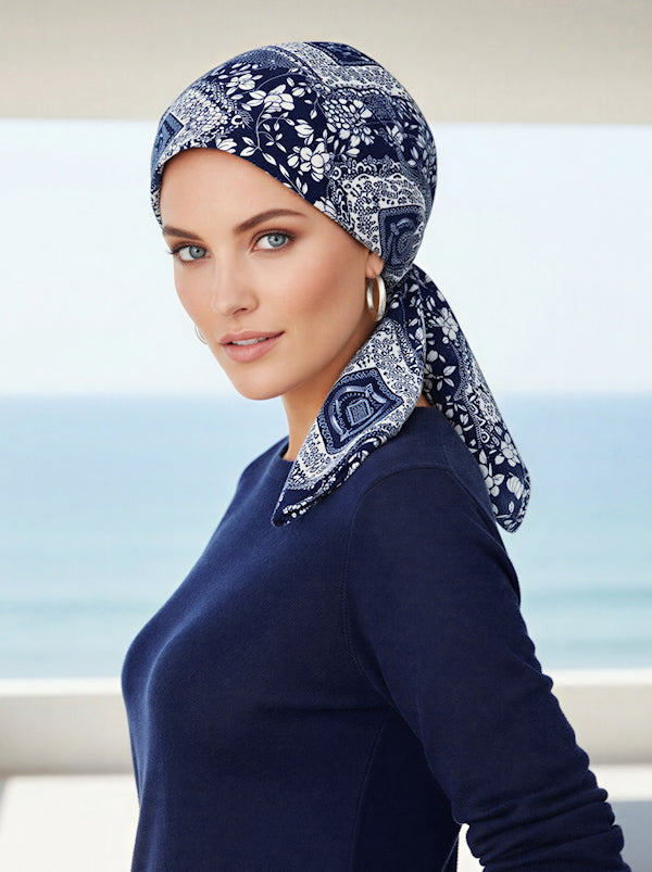 Fashion Scarf Navy White Floral